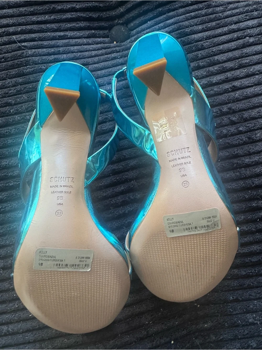 SCHUTZ Metallic Teal Strappy Slingback Heels size 9 - Picture 4 of 4
